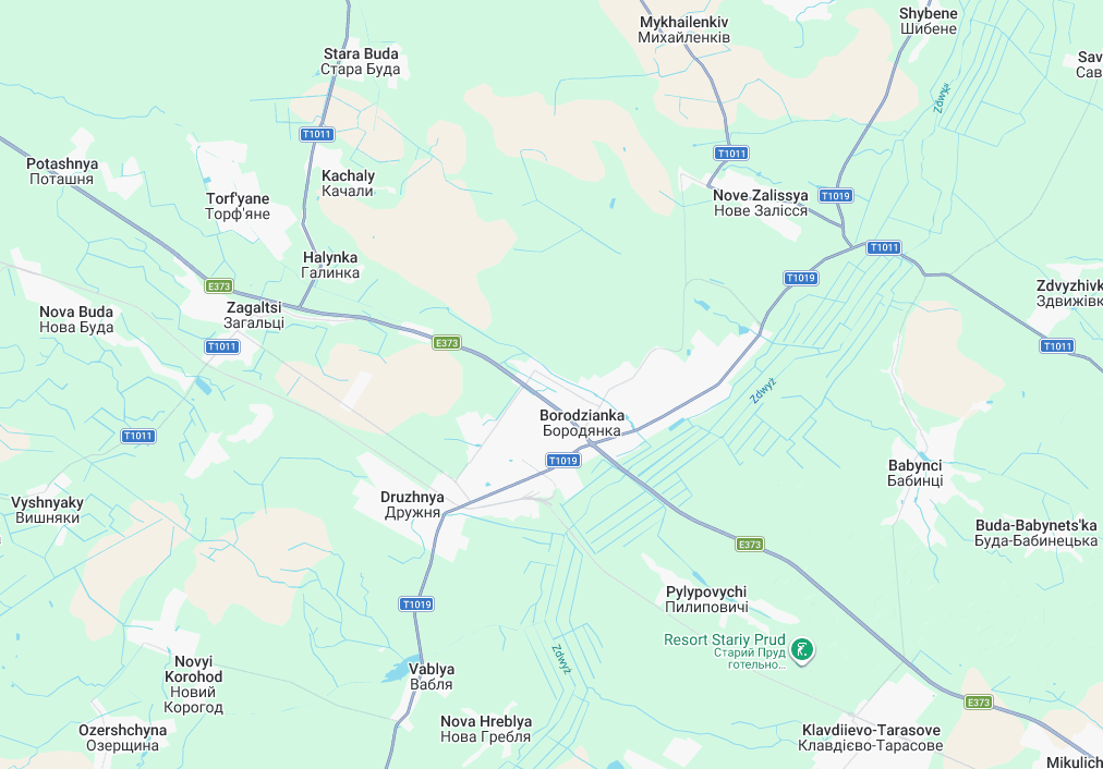 Карта розташування складу-магазину Євробуд у Бородянка